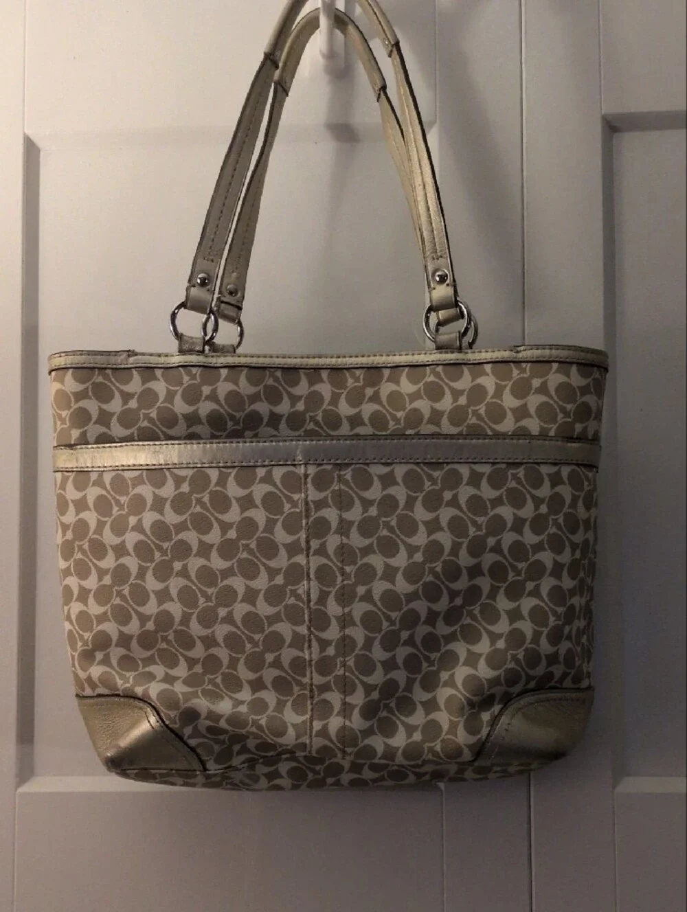 Coach  Chelsea 2011 Beige and Metallic Stripe Signature Tote